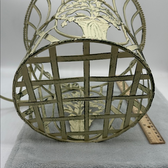 Vintage/Antique French Wire Jardiniere-Color Cream White Basket Planter - Picture 8 of 8